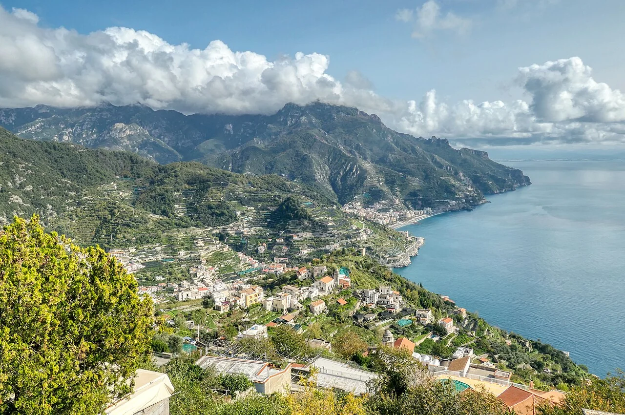 Coastal buildings and sea along the Amalfi Coast